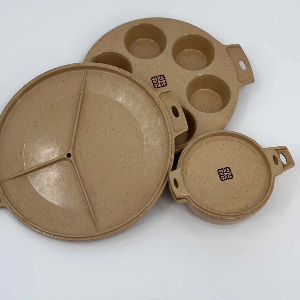 LittonWare Microwave Cookware Set Vintage Tan Speckled 4 Piece MCM Bakeware